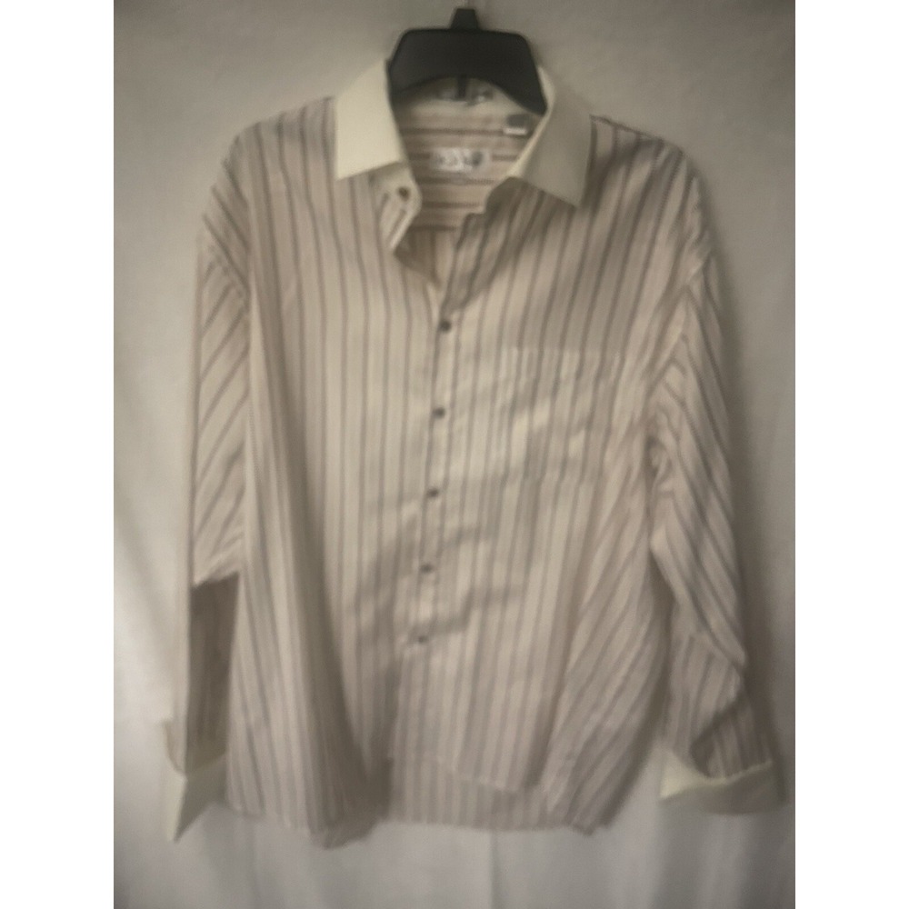 VTG Karl‎ Knox Beige/brown Stripe Dress Shirt 17.5 34/35